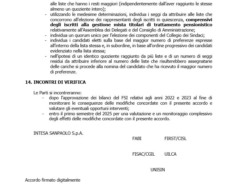 FABI Gruppo Intesa Sanpaolo - Accordo Fondo Sanitario Integrativo Di Gruppo